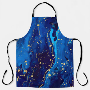 Luxe Blauw Goud Marmeren Textuur Schort