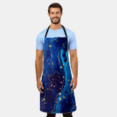 Luxe Blauw Goud Marmeren Textuur Schort (Gedragen)