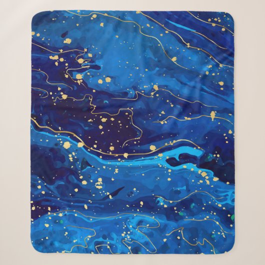 Luxe Blauw Goud Marmeren Textuur Sherpa Deken (Voorkant)
