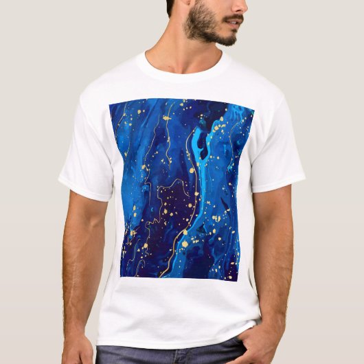 Luxe Blauw Goud Marmeren Textuur T-shirt (Voorkant)