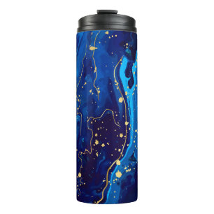 Luxe Blauw Goud Marmeren Textuur Thermosbeker