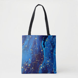 Luxe Blauw Goud Marmeren Textuur Tote Bag