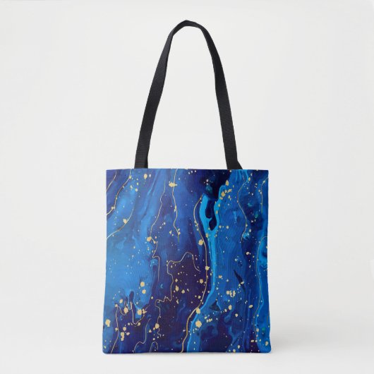 Luxe Blauw Goud Marmeren Textuur Tote Bag (Voorkant)