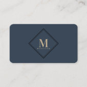 Luxe Blauw & Goud Monogram Professioneel Elegant Visitekaartje (Voorkant)