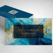 Luxe Blauw Goud QR Code Mode Trendy Modern Visitekaartje