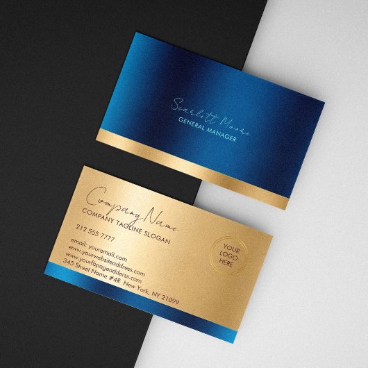 Luxe Blauw & Goud Visitekaartje