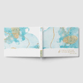Luxe Blauw Goud Waterverf Abstract Bruiloft Gastenboek (Volledig)