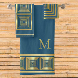 Luxe blauw gouden naam initiaal Handdoek set