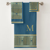 Luxe blauw gouden naam initiaal Handdoek set