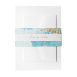 Luxe Blauw & Gouden Waterverf Abstract Uitnodigingen Wikkel