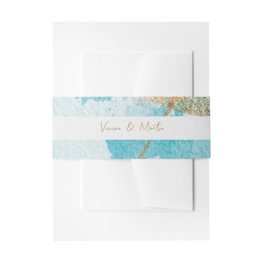 Luxe Blauw & Gouden Waterverf Abstract Uitnodigingen Wikkel (Voorkant Voorbeeld)