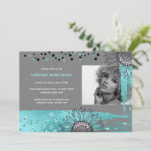 Luxe blauw grijs moderne zonnebloem folie shimmer kaart (Staand voorkant)