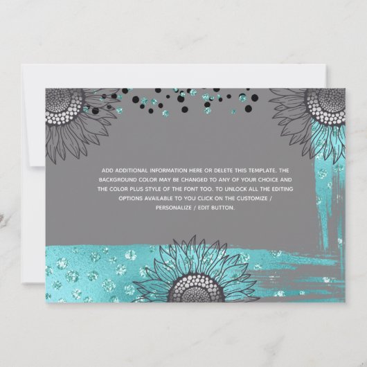 Luxe blauw grijs moderne zonnebloem folie shimmer kaart (Achterkant)