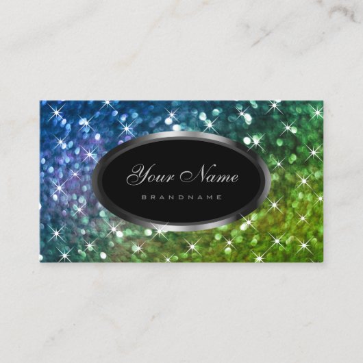 Luxe Blauw Groen Glitter Shimmery Sterren Eleganti Visitekaartje (Voorkant)