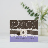 Luxe Blauw Kant Lint Bloemen Opslaan datum kaart (Staand voorkant)