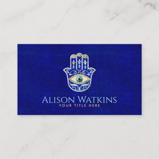 Luxe Blauw Lapis Lazuli Hamsa Hand Ornament Visitekaartje (Voorkant)