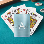 Luxe Blauw Roestvrij staal Monogram Pokerkaarten<br><div class="desc">Luxe Aqua Blue Faux Metallic Folie RVS Elegante Monogram Speelkaarten. Deze speelkaarten kunnen worden aangepast om uw initiaal en voornaam op te nemen en een geweldige feestgunst te zijn voor een verjaardagsfeestje,  vrijgezellenfeest of vrijgezellenfeest.</div>