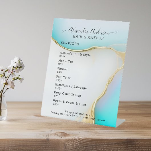 Luxe Blauw Wit Goud Accenten Agaat Prijslijst Reclamebord Met Voetstuk