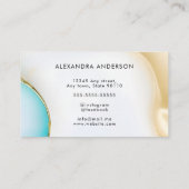 Luxe blauw wit goud agaat marmeren script visitekaartje (Achterkant)