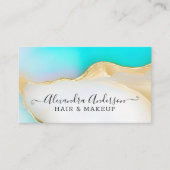 Luxe blauw wit goud agaat marmeren script visitekaartje (Voorkant)