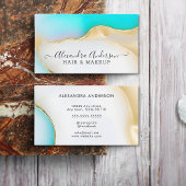 Luxe blauw wit goud agaat marmeren script visitekaartje