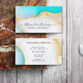 Luxe blauw wit goud agaat marmeren script visitekaartje