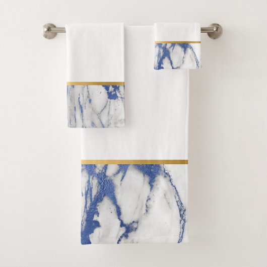 LUXE BLAUW WITTE GOUD BATHROOM TOWEL SET BAD HANDDOEK (Insitu)