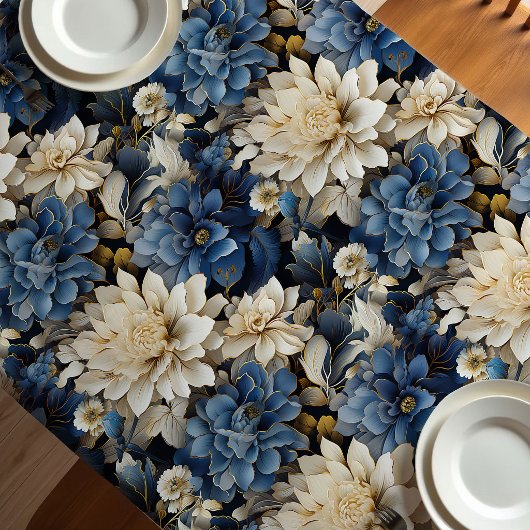 Luxe Blauw Witte Ivoor Bloem Zachte Tafelkleed