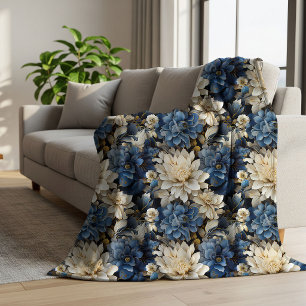 Luxe Blauw Witte Ivoor Bloemrijke Warme Fleece Dek Sherpa Deken