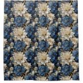 Luxe Blauw Witte Ivoor Bloemstuk Douchegordijn (Voorkant)