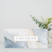 Luxe blauwe beige gouden marmeren cadeaubon (Staand voorkant)
