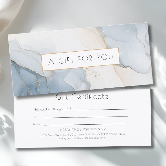 Luxe blauwe beige gouden marmeren cadeaubon