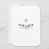 Luxe Blauwe Bloemen Goud Glitter Jongens Doop Kaart (Achterkant)