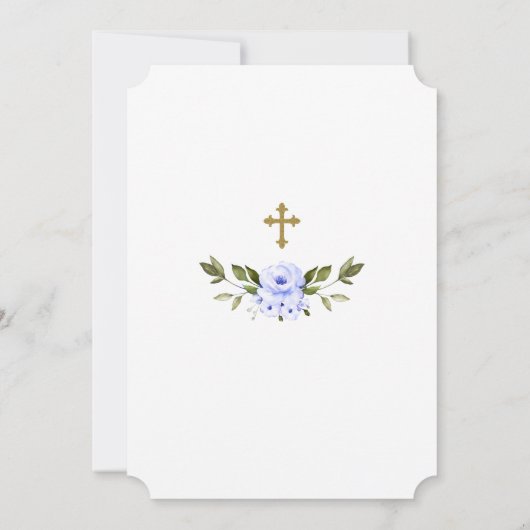 Luxe Blauwe Bloemen Goud Glitter Jongens Doop Kaart (Achterkant)