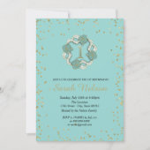 Luxe Blauwe Bloemen Gouden Glitter Party Kaart (Voorkant)