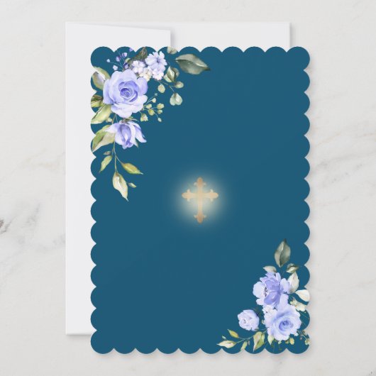 Luxe Blauwe Bloemen Gouden Lijst Jongens Bevestigi Kaart (Achterkant)