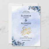 Luxe Blauwe Bloemen Huwelijk Save the Date Kaart (Achterkant)