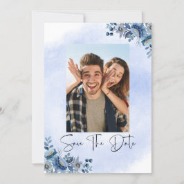Luxe Blauwe Bloemen Huwelijk Save the Date Kaart