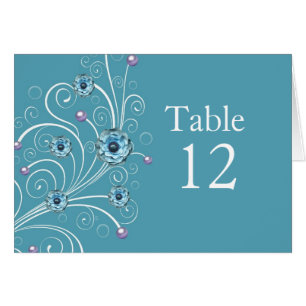 Luxe Blauwe Bloemen Swirls Tafelkaart
