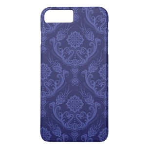 Luxe blauwe bloemendamaskbehang iPhone 8/7 plus hoesje