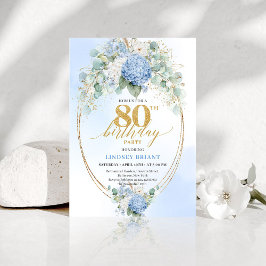 Luxe blauwe bloemige eucalyptus 80ste verjaardagsu kaart