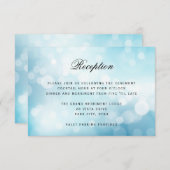 Luxe Blauwe Bokeh Glitter Lichte BRUILOFT RECEPTIE Informatiekaartje (Voorkant / Achterkant)