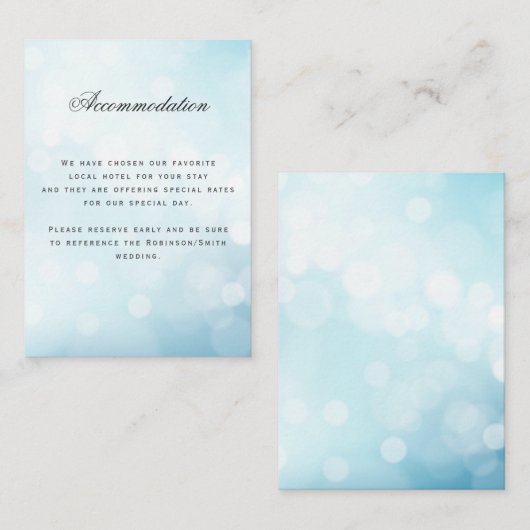 Luxe Blauwe Bruiloft Accommodatie Details Informatiekaartje (Voorkant / Achterkant)