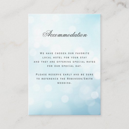 Luxe Blauwe Bruiloft Accommodatie Details Informatiekaartje (Voorkant)