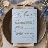 Luxe blauwe bruine trouwmenu kaart
