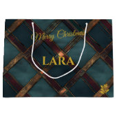 Luxe blauwe en bronzen kerst aangepast groot cadeauzakje (Voorkant)