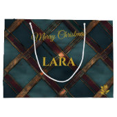 Luxe blauwe en bronzen kerst aangepast groot cadeauzakje (Achterkant)