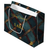 Luxe blauwe en bronzen kerst aangepast groot cadeauzakje (Voorkant Gekanteld)