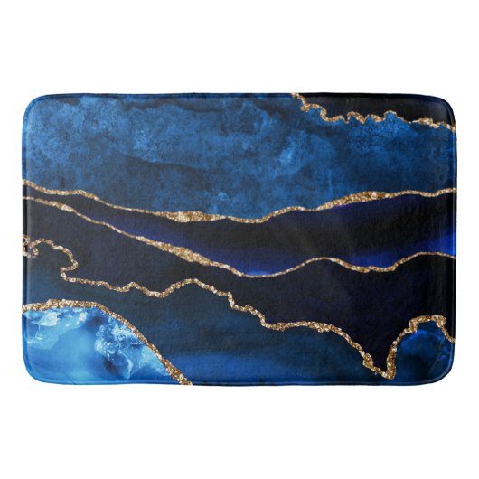 Luxe Blauwe en Gouden Glitter Agate Badmat (Voorkant)