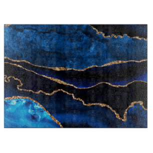 Luxe Blauwe en Gouden Glitter Agate Snijplank